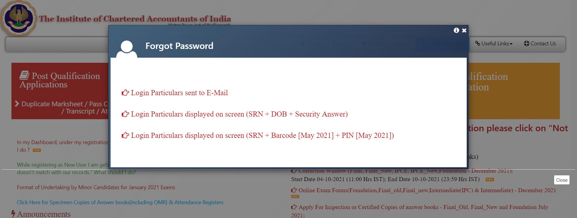 How to recover password to download the admit card
